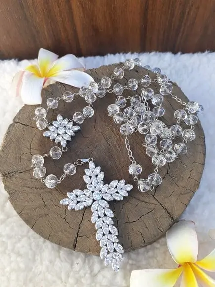Terço Personalizado de Noiva Cristal e Zirconias