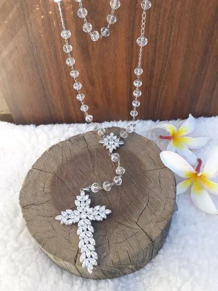 Terço Personalizado de Noiva Cristal e Zirconias