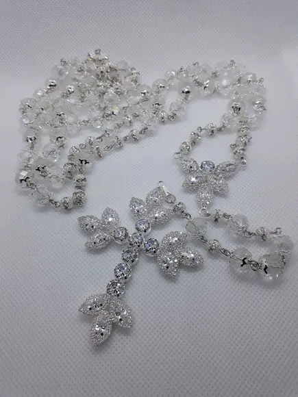Terço Personalizado de Noiva Cristal e Zirconias