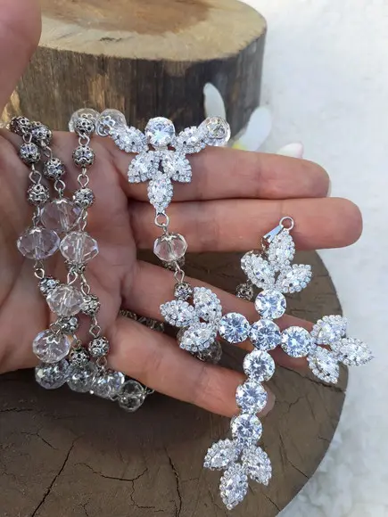 Terço Personalizado de Noiva Cristal e Zirconias