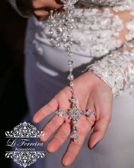 Terço Personalizado de Noiva Cristal e Zirconias