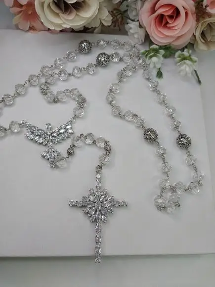 Terço Personalizado de Noiva de Cristal Espírito Santo