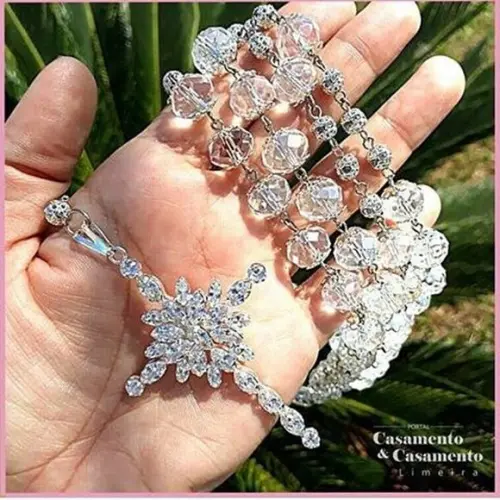Terço Personalizado de Noiva de Cristal e Zirconia