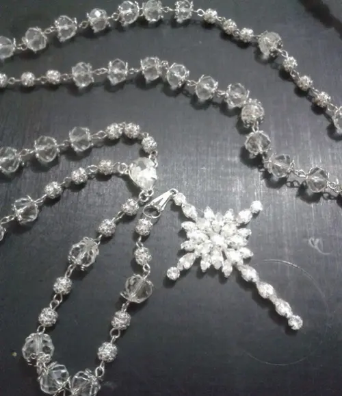 Terço Personalizado de Noiva de Cristal e Zirconia