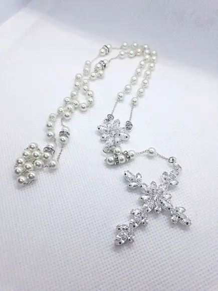 Terço Personalizado de Noiva Perola ou Cristal
