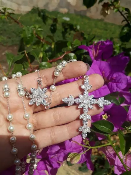 Terço Personalizado de Noiva Perola ou Cristal