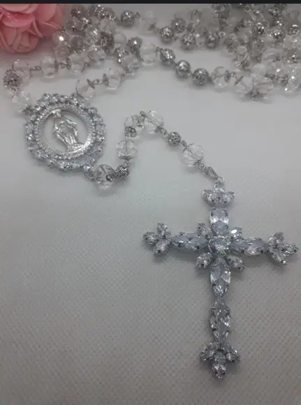 Terço Personalizado Noiva Cristal Nossa Senhora das Graças