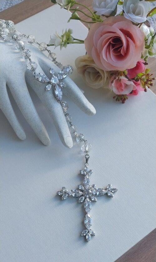 Terço Personalizado de Noiva Cristal e Zirconias