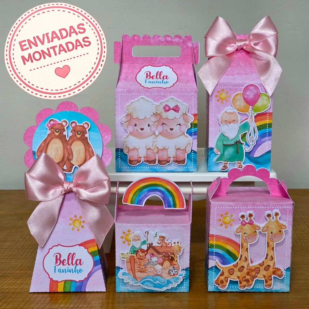 KIT FESTA PERSONALIZADO ARCA DE NOÉ MENINA (10 CAIXINHAS)