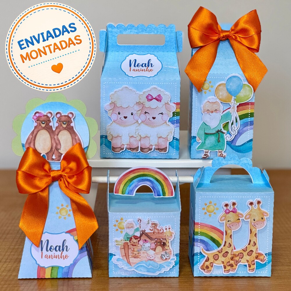 KIT FESTA PERSONALIZADO ARCA DE NOÉ MENINO (30 CAIXINHAS)