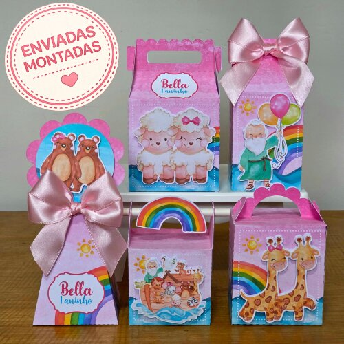 KIT FESTA PERSONALIZADO ARCA DE NOÉ MENINA (30 CAIXINHAS)