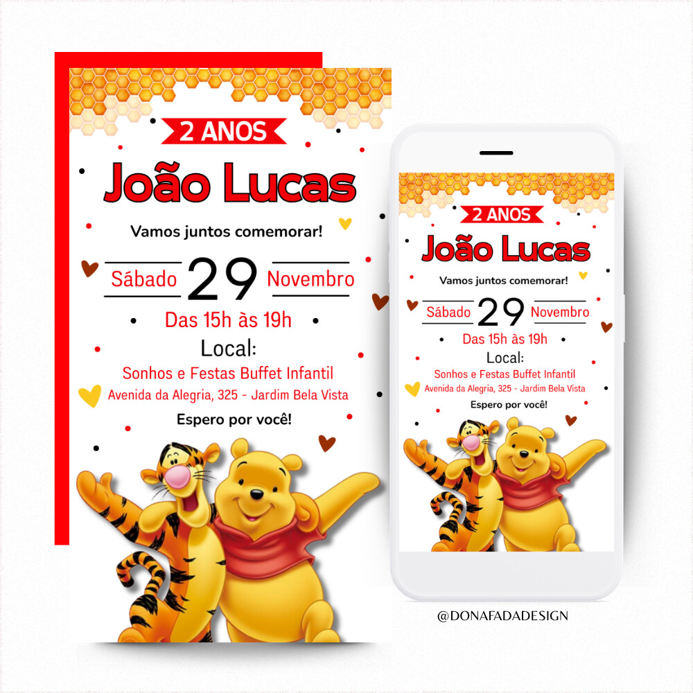 Convite Digital Ursinho Pooh