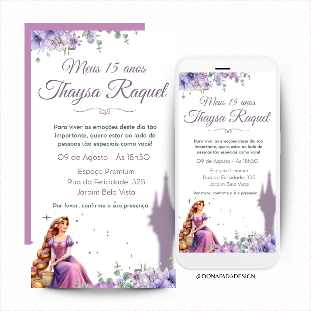 Convite Digital Rapunzel 15 anos