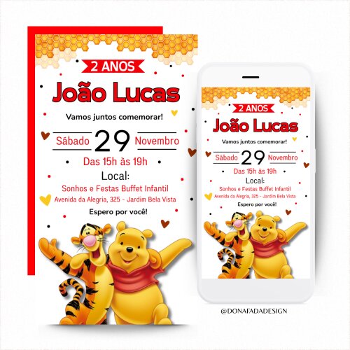 Convite Digital "Ursinho Pooh"