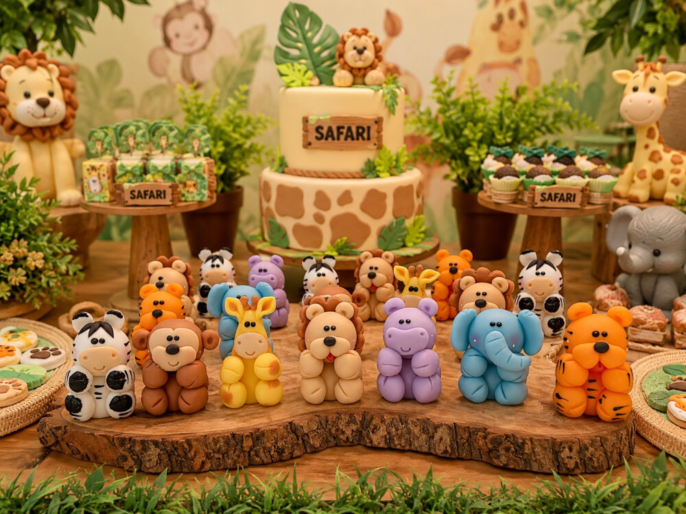 Kit 10 bichinhos Safari biscuit lembrancinha festa aplique
