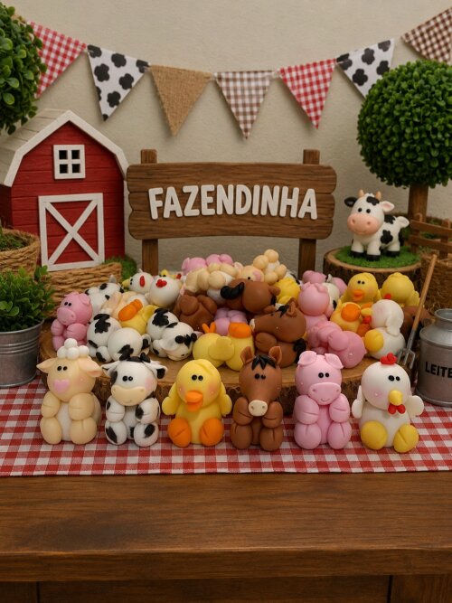 Kit 10 bichinhos Fazendinha biscuit lembrancinha aplique