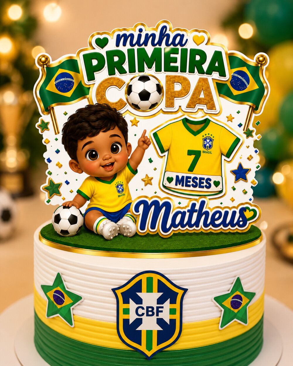 Topper de Bolo Personalizado Tema Copa do Mundo - Topo de bolo Fu