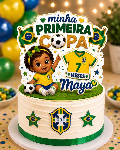 Topper de Bolo Personalizado Tema Copa do Mundo - Topo de bolo Fu