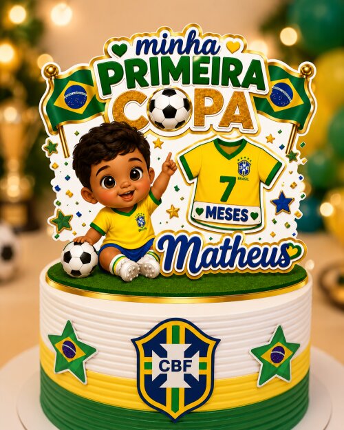 Topper de Bolo Personalizado Tema Copa do Mundo - Topo de bolo Fu