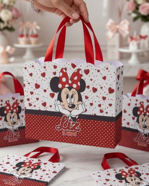 Sacolinha Personalizadas Tema Minnie Vermelha -Lembrancinha