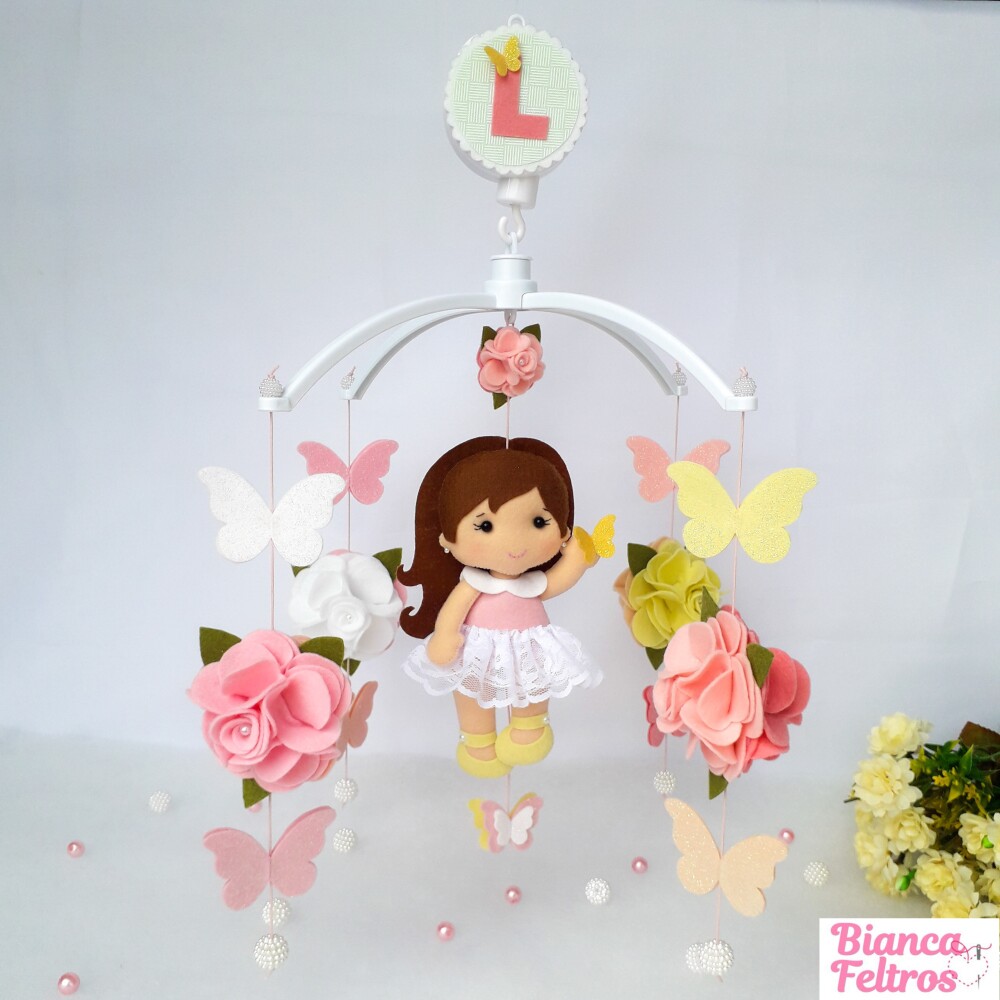 Mobile Musical para Berço Flores e Borboletas