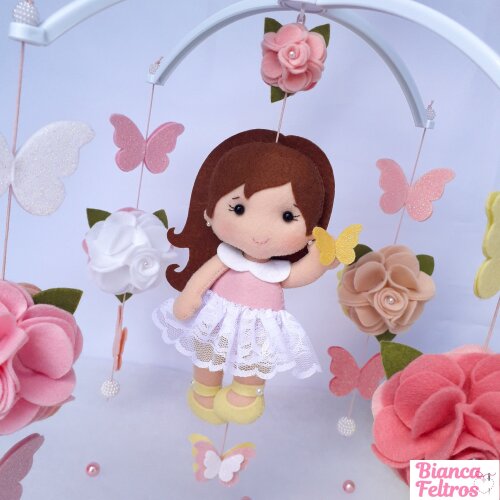 Mobile Musical para Berço Flores e Borboletas