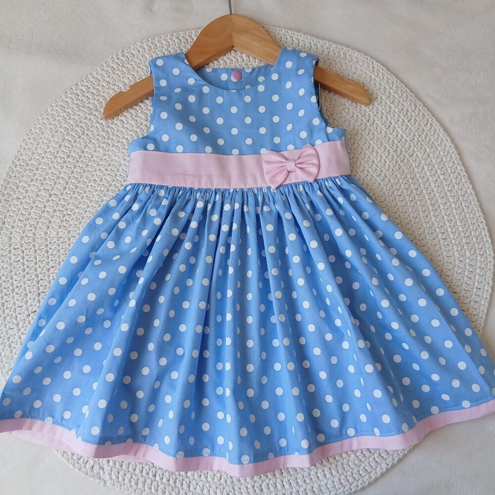 Vestido bebê galinha pintadinha azul e rosa