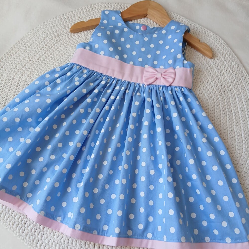Vestido bebê galinha pintadinha azul e rosa
