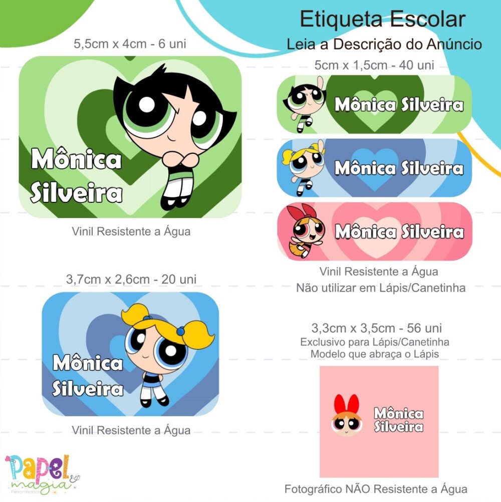 Etiqueta Escolar - Meninas Super Poderosas - 122un