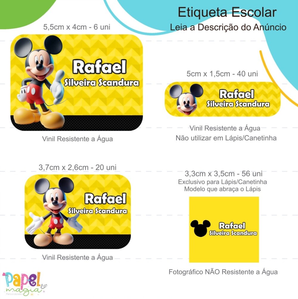 Etiqueta Escolar - Mickey - 122unid