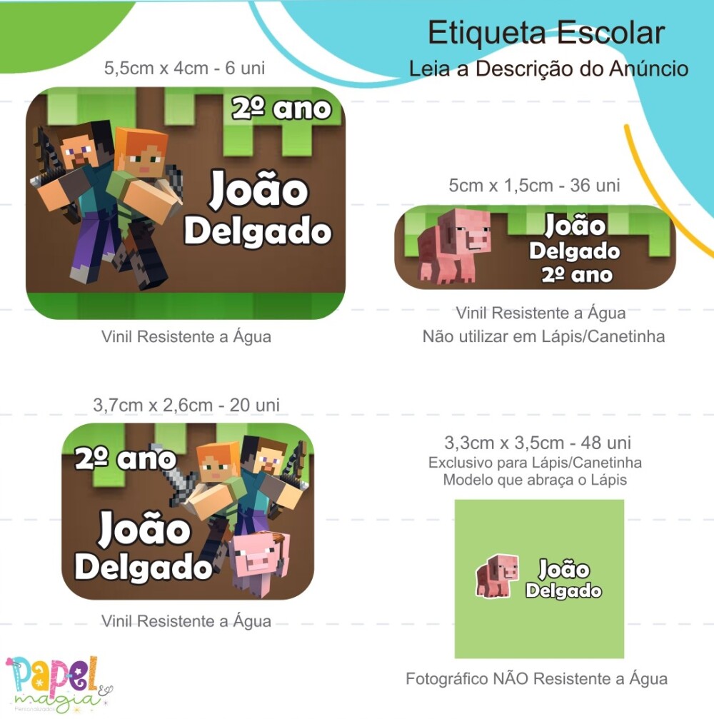 Etiqueta Escolar - Minecraft - 122unid