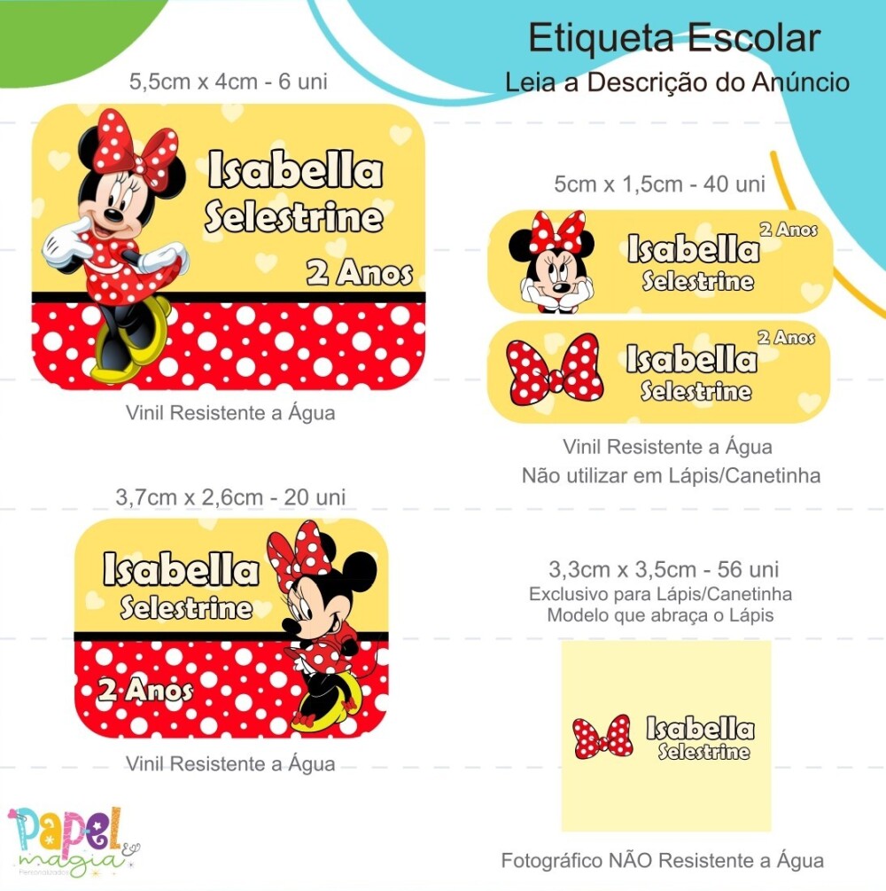 Etiqueta Escolar - Minnie Vermelha - 122unid