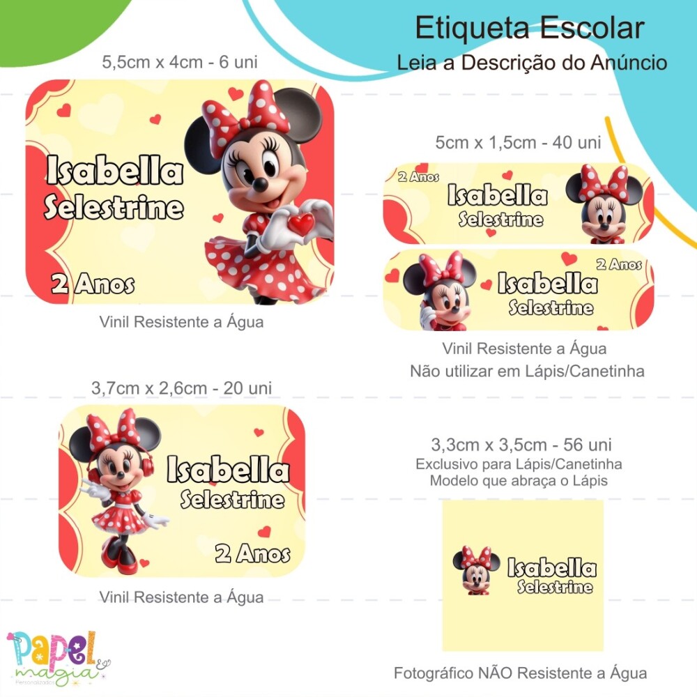 Etiqueta Escolar - Minnie Vermelha - 122unid