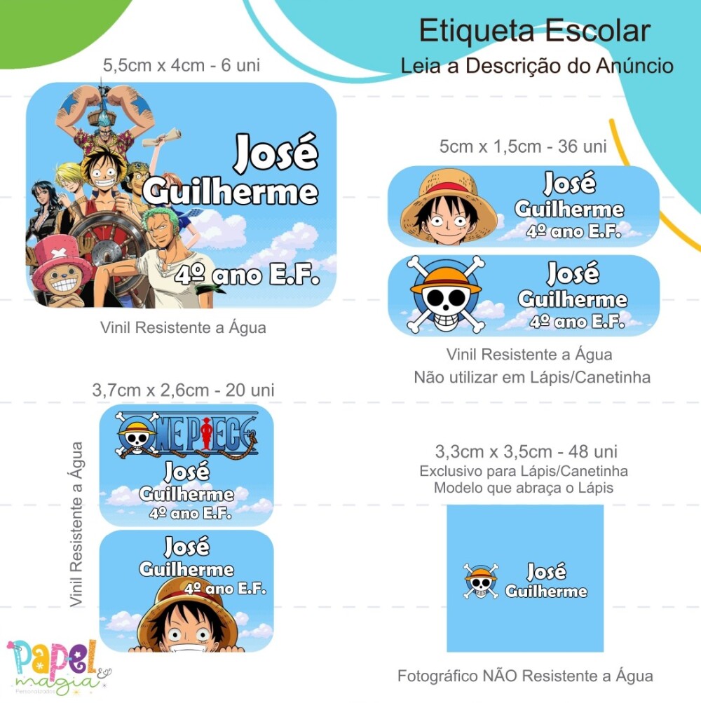 Etiqueta Escolar - One Piece - 122unid