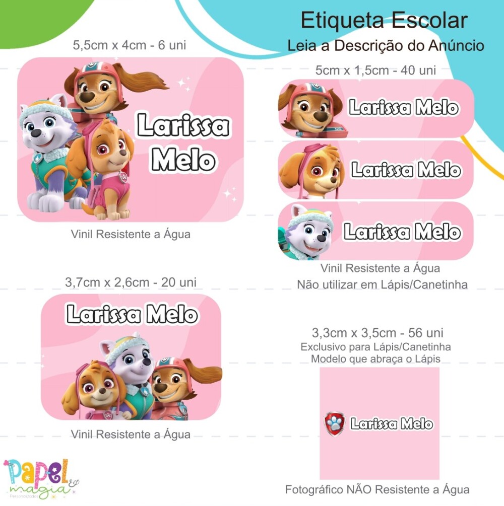 Etiqueta Escolar - Patrulha Canina - 122unid