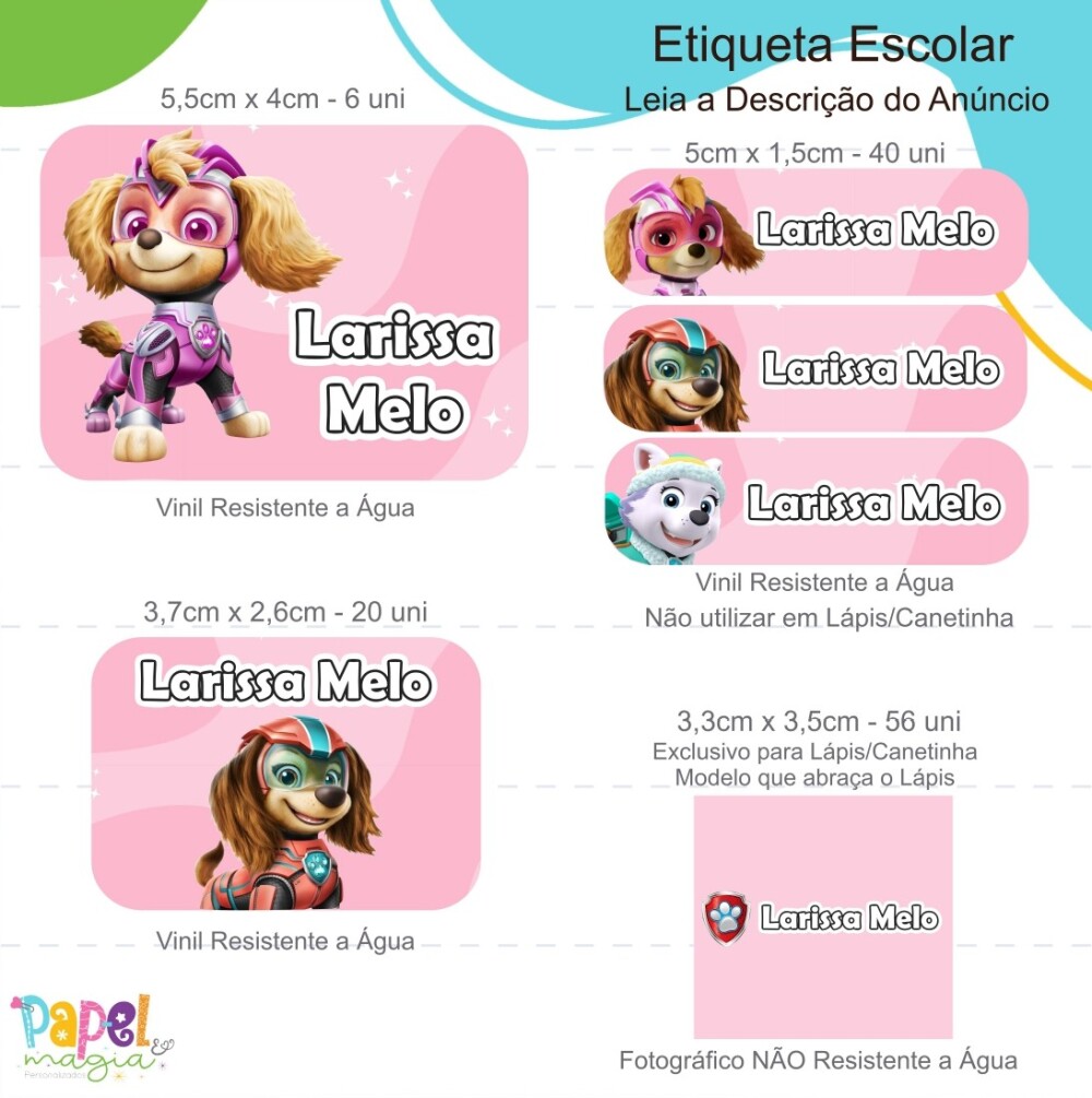 Etiqueta Escolar - Patrulha Canina Heróis - 122 Unid
