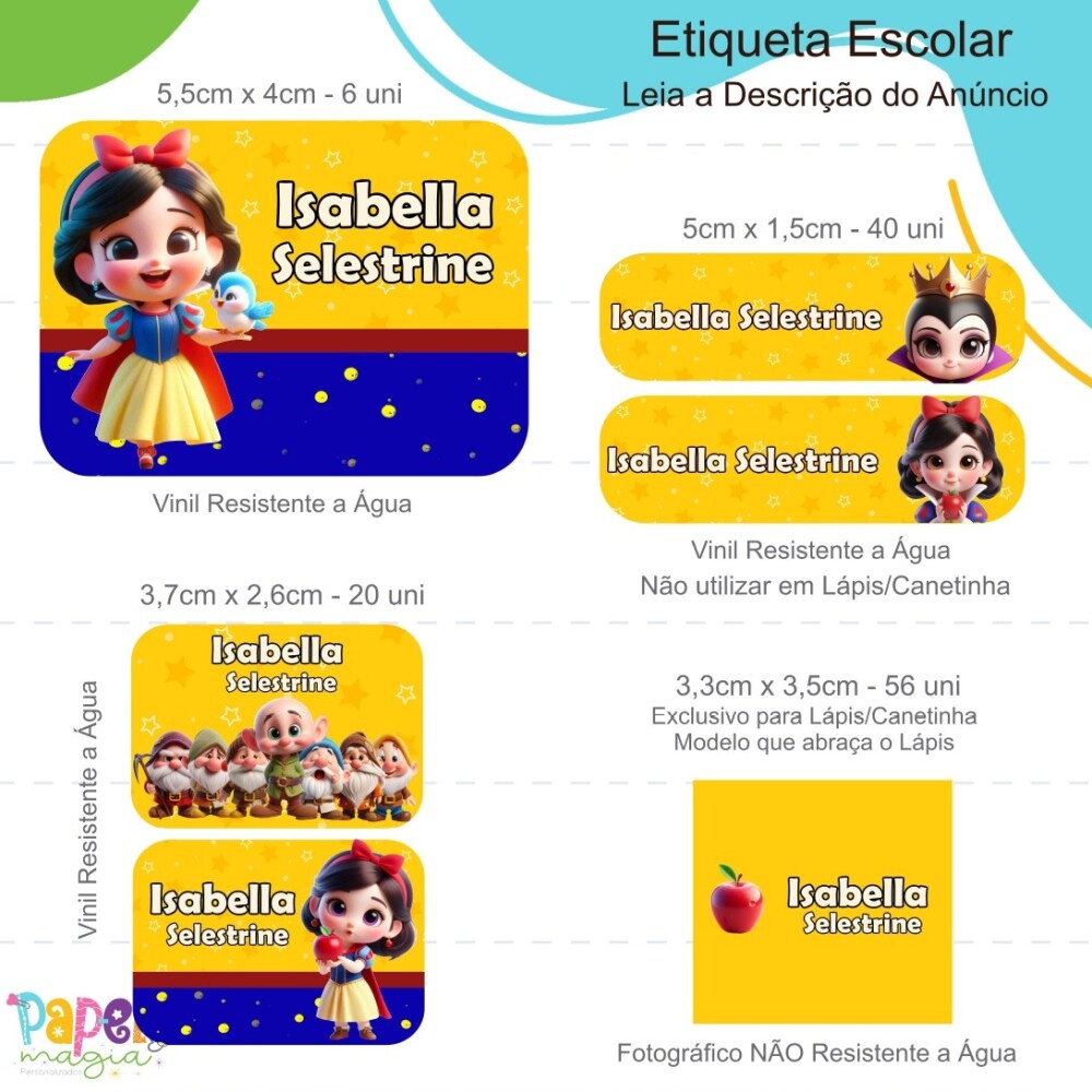 Etiqueta Escolar - Princesa Branca de Neve - 122unid