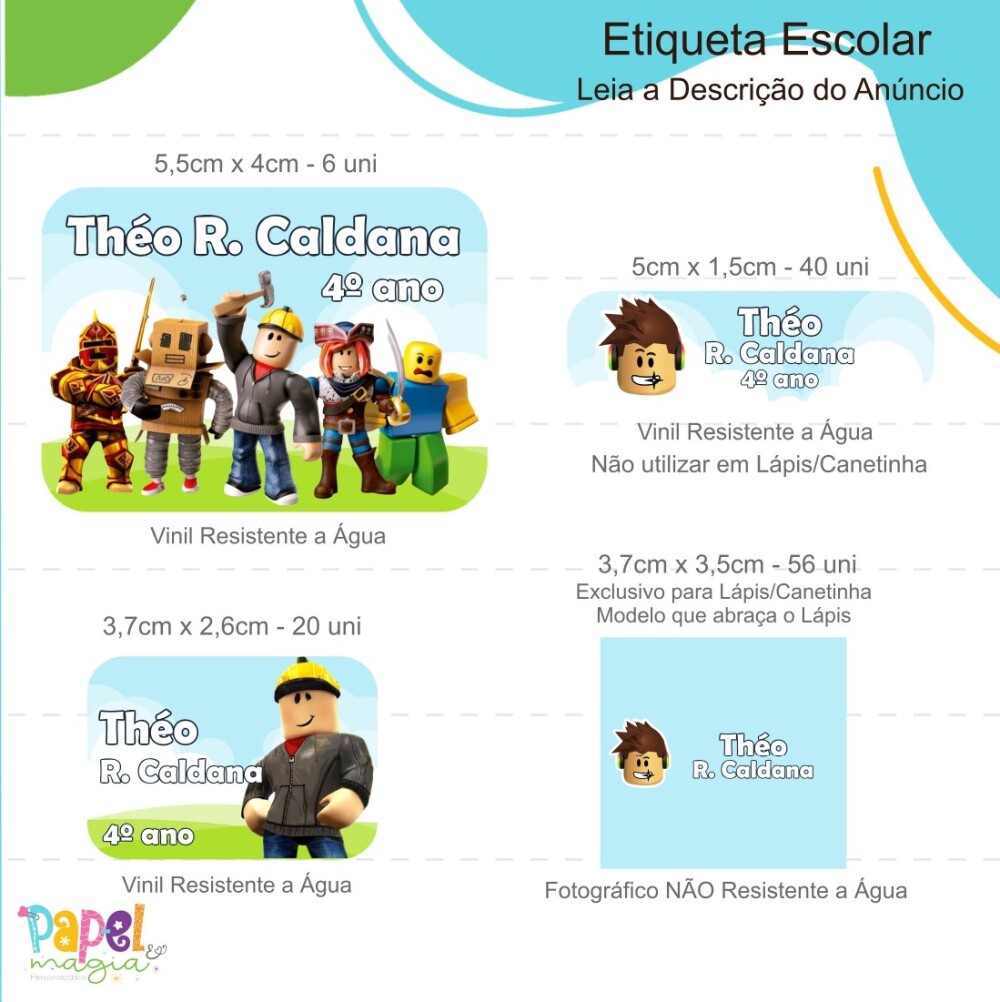 Etiqueta Escolar - Roblox - 122unid