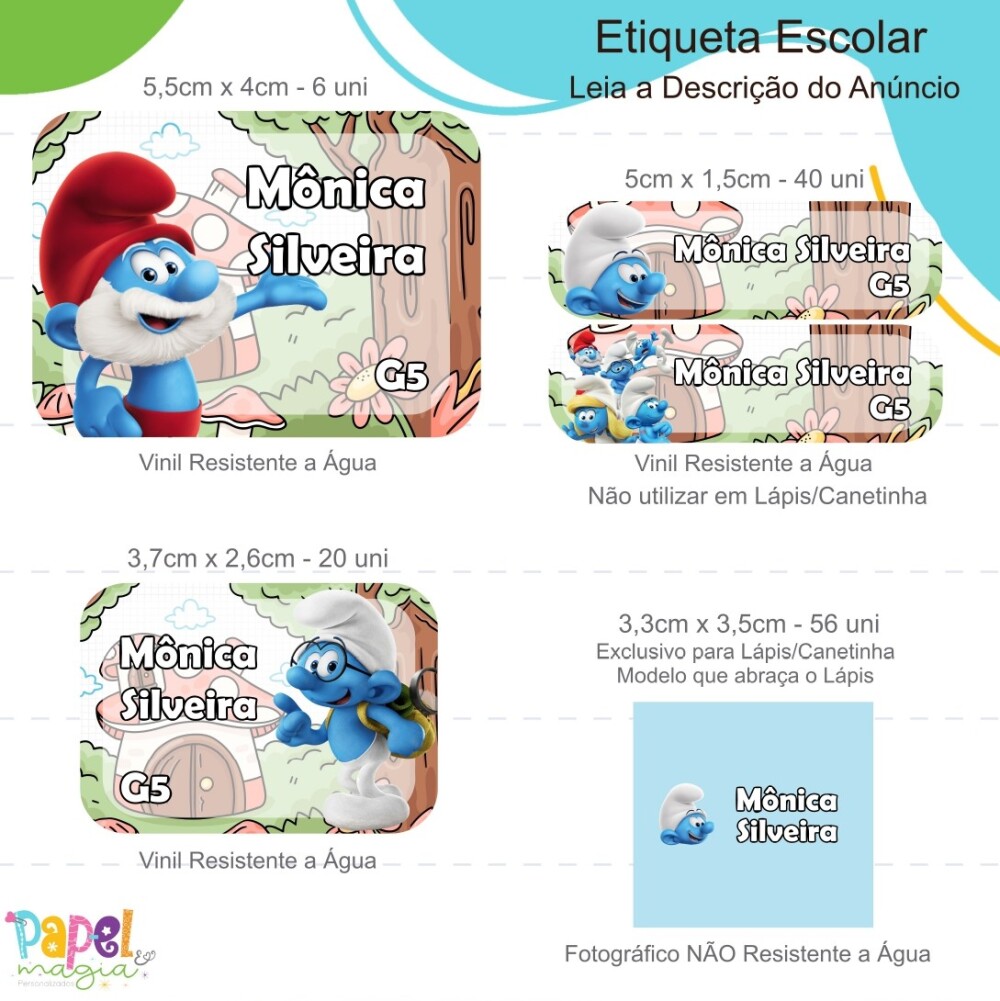 Etiqueta Escolar - Smurfs - 122unid