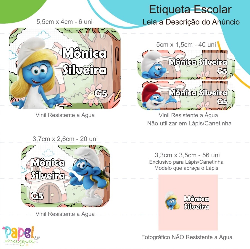 Etiqueta Escolar - Smurfs - Smurfete - 122unid