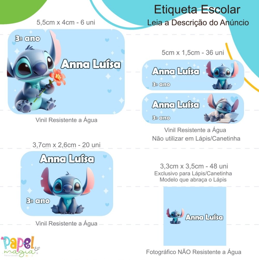 Etiqueta Escolar - Stitch - 122unid