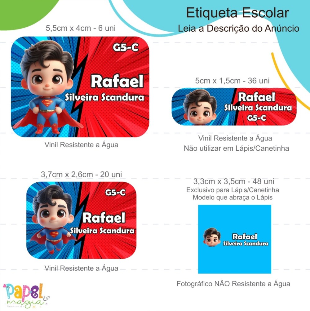 Etiqueta Escolar - Super Homem Cute - 122unid