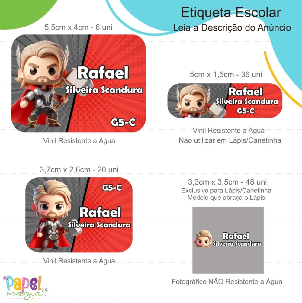 Etiqueta Escolar - Thor Cute - 122unid