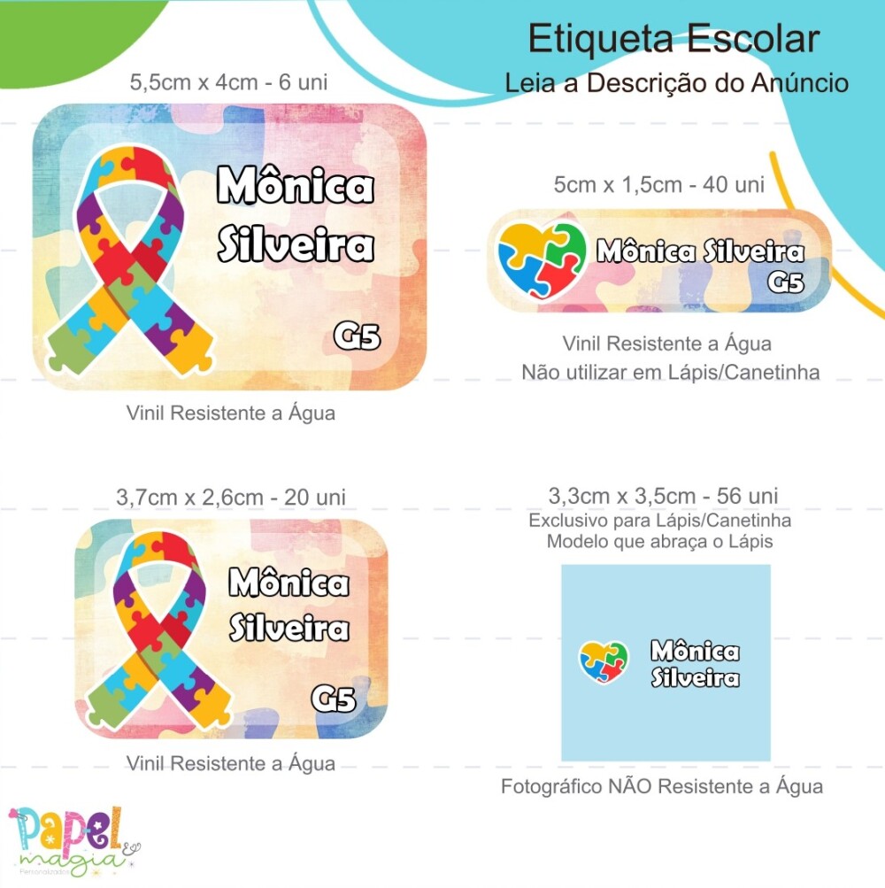 Etiqueta Escolar - Autismo - 122unid