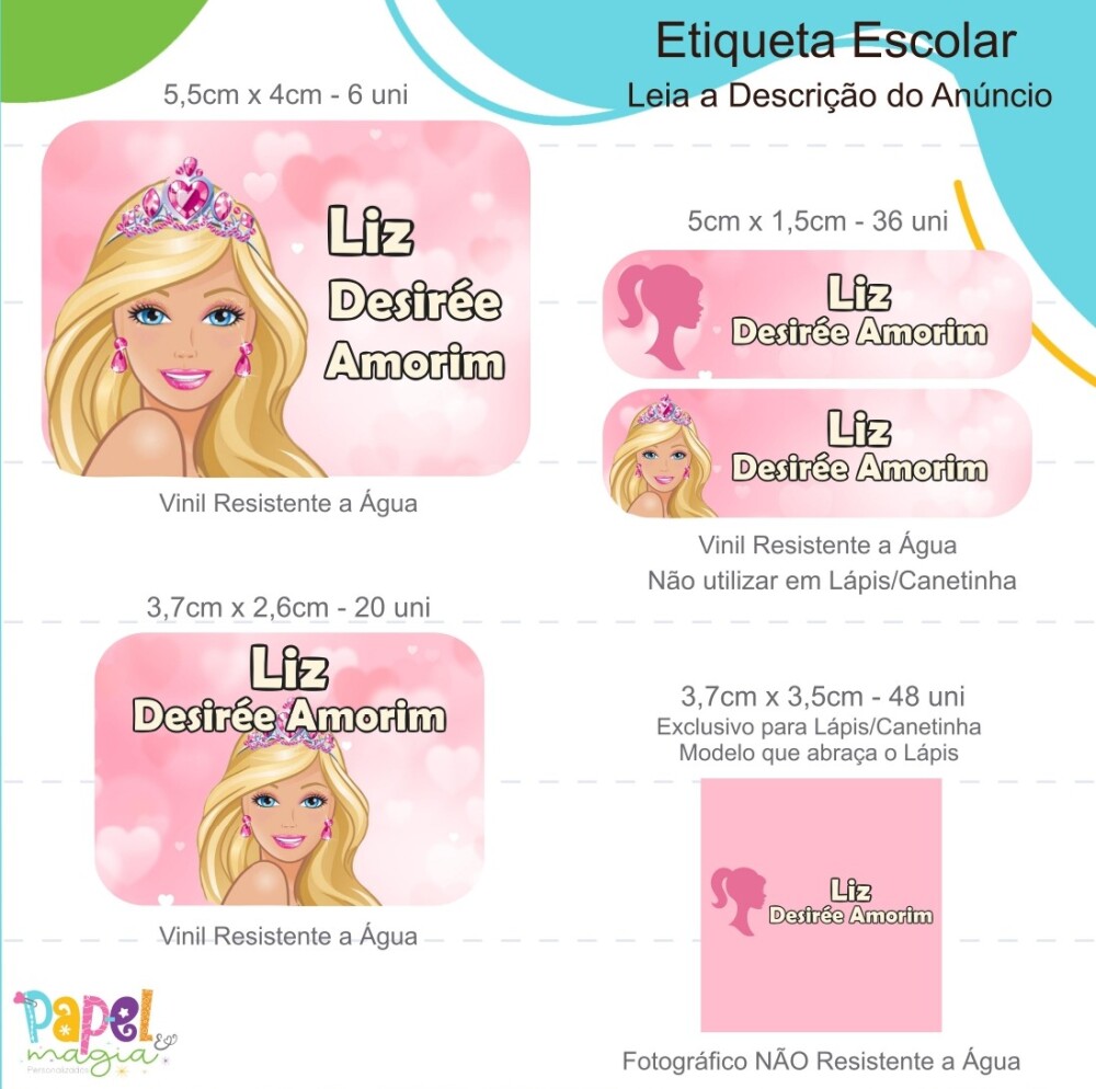 Etiqueta Escolar - Barbie - 122unid