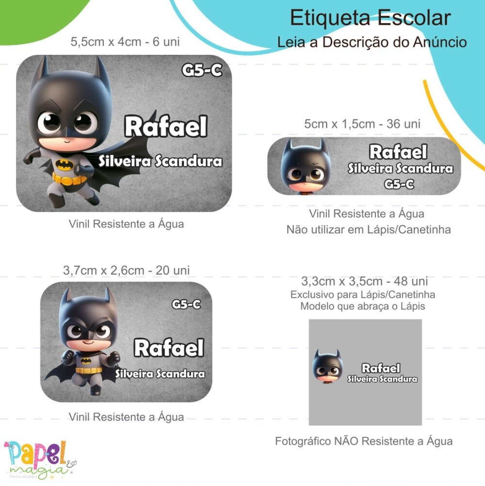 Etiqueta Escolar - Batman Cute - 122unid