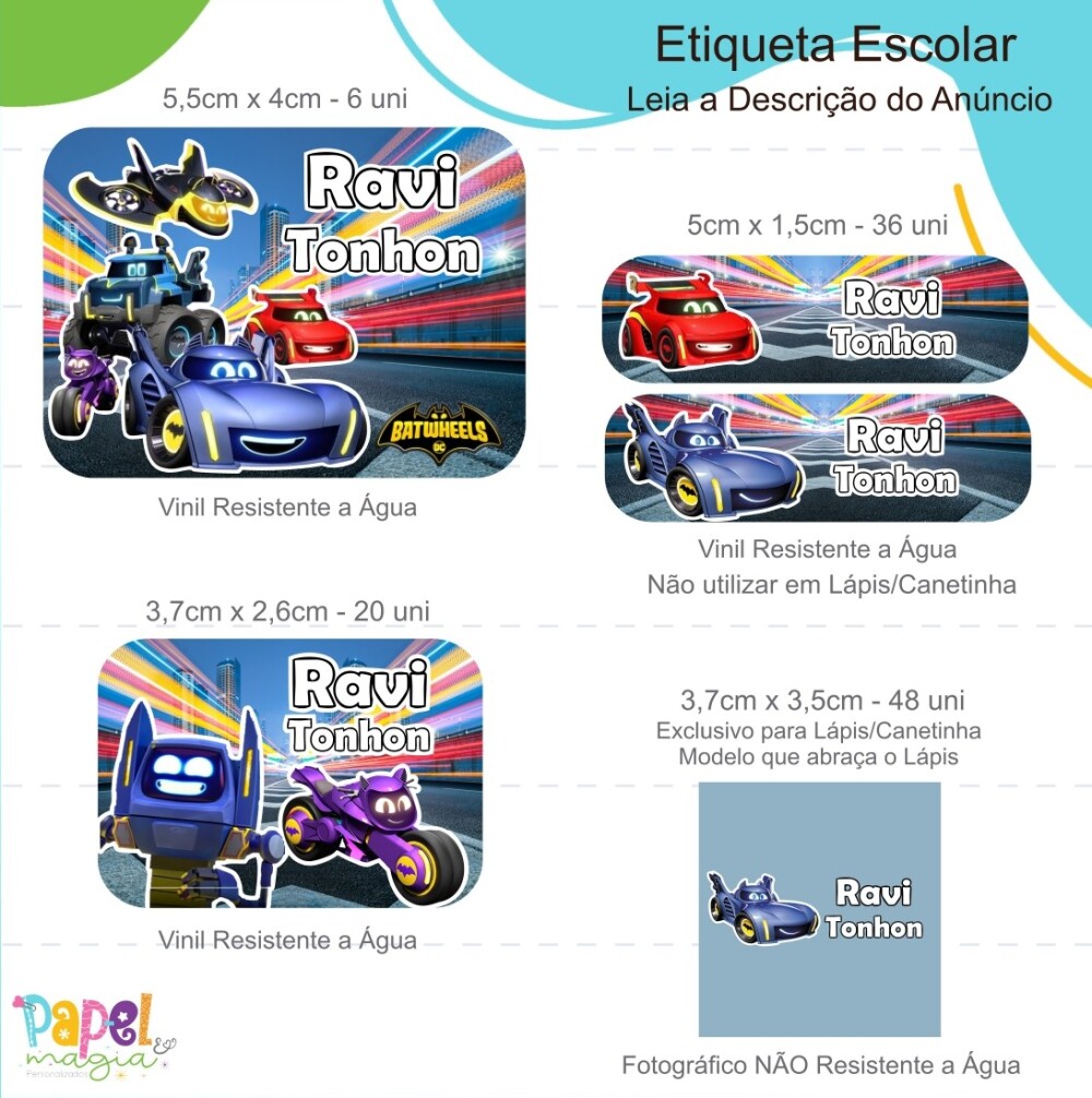 Etiqueta Escolar - Batwheels - 122unid