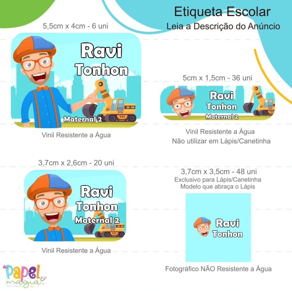 Etiqueta Escolar - Blippi - 122unid