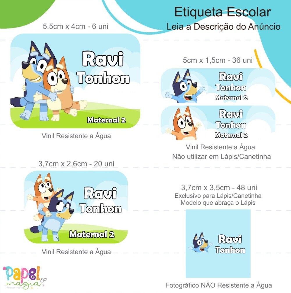 Etiqueta Escolar - Bluey - 122unid
