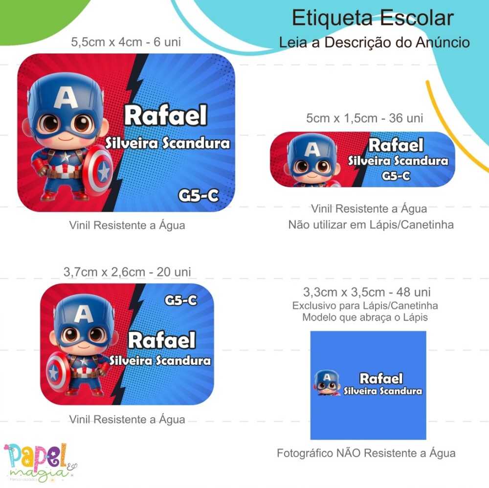 Etiqueta Escolar - Capitão América Cute - 122unid